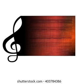 Vector illustration of a treble clef stave rolling in on the paper with the texture of dark color with dimming. Isolated object, can be used with any image has room for text placement.