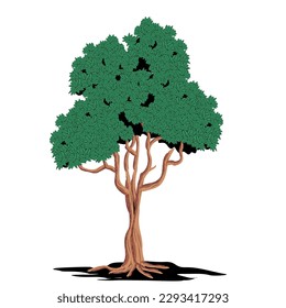 Vector illustration of a tree about to bear fruit isolated on a white background. Unfruitful tree vector illustration