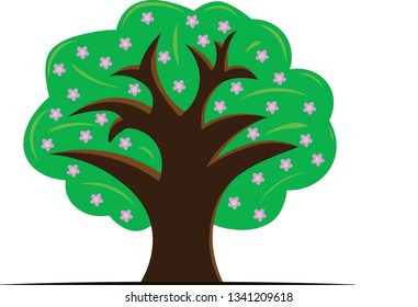 vector illustration of a tree, Apple tree in blossom, concept of nature