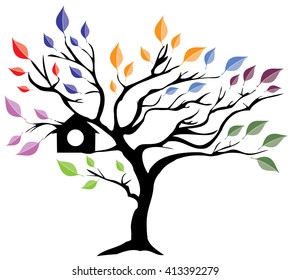 vector illustration of a tree with bird houses
