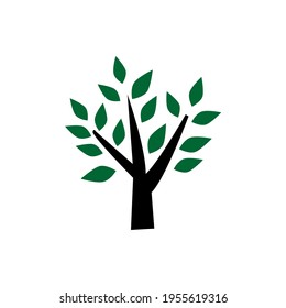 Vector illustration of a tree with black trunk and green leaves.