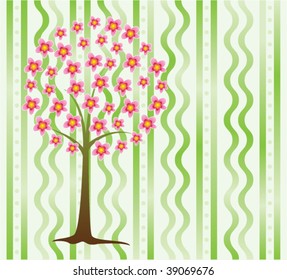 vector illustration of tree in blossom as countryside environment concept 