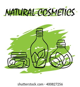 vector illustration of tree bottles with leaves inside. EPS