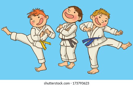 Vector illustration of Tree Boy Karate. SPORT. Children illustration for School books, magazines, advertising and more. Separate Objects. VECTOR.