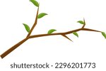 vector illustration of a tree branch, a broken branch, a wooden knot with leaves 