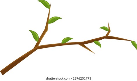 vector illustration of a tree branch, a broken branch, a wooden knot with leaves 