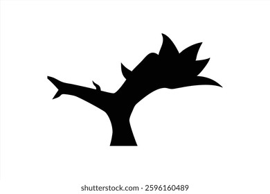 A vector illustration of tree branches featuring stylized leaves. The design is entirely black, creating a stark contrast against a white backdrop, emphasizing the organic shapes.