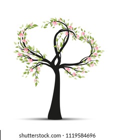 Vector illustration tree with branches in heart shape on white background