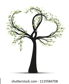 Vector illustration tree with branches in heart shape on white background