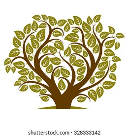 Vector illustration of tree with branches in the shape of heart with, love and motherhood idea image. Ecology conservation theme illustration.
