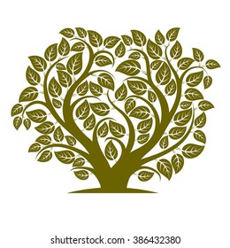 Vector illustration of tree with branches in the shape of heart with, love and motherhood idea image. Family tree theme illustration.