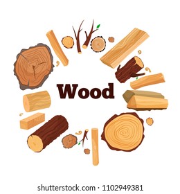 
Vector illustration of a tree: branches, spilled wood, boards, firewood, shavings