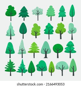 vector illustration of tree collection in cute cartoon style