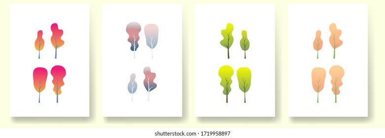 Vector Illustration Tree Collection Summer, Winter, Autumn, Spring. Flat  Design