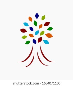 Vector illustration of tree with colored leaves on light background.