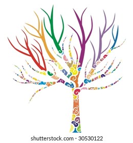 vector illustration of a tree with colored patterns