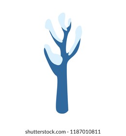 Vector illustration of tree covered with snowin flat style - winter decorative element for seasonal natural design isolated on white background. Forest or park snowy plant.