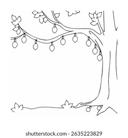 Vector illustration of a tree decorated with festive string lights outline style