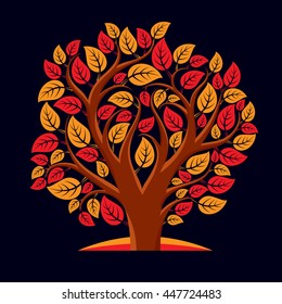 Vector illustration of tree with decorative leaves and branches in the shape of heart. Beautiful image on ecology theme. Love nature and environment conceptual illustration. 
