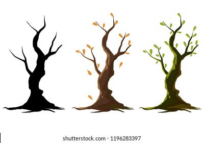 vector illustration of a tree in different seasons, winter, autumn and spring