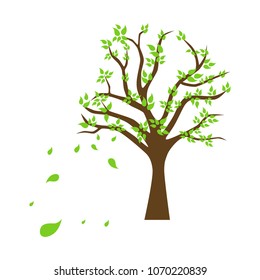 Vector illustration of tree with falling leaves
