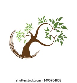Vector illustration of tree with falling leaves