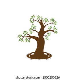 Vector illustration of tree with falling leaves