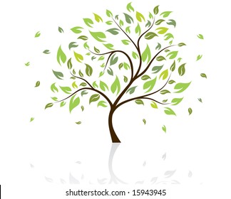 Vector Illustration Of Tree With Falling Leaves