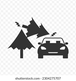 Vector illustration of tree fell on the road icon in dark color and transparent background(png).