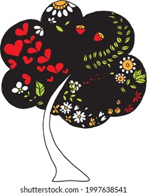 Vector illustration tree flower heart-shaped design pattern
