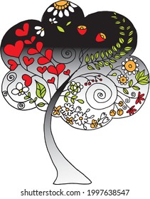 Vector illustration tree flower heart-shaped design pattern