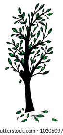 Vector illustration of a tree with foliage. Autumn tree with fallen leaves.