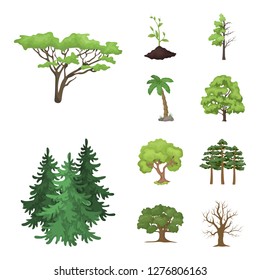 Vector illustration of tree  and forest sign. Set of tree  and green vector icon for stock.