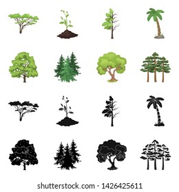 Vector illustration of tree and forest sign. Collection of tree and green stock vector illustration.