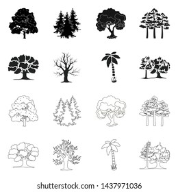 Vector illustration of tree and forest sign. Set of tree and green stock vector illustration.