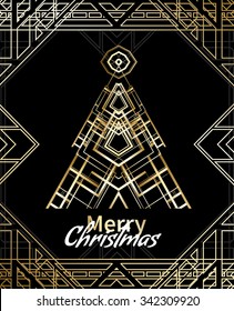 vector illustration tree and geometric background in retro style design element to the Christmas and New Year