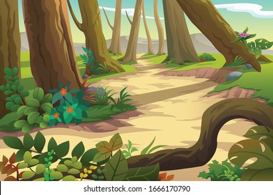 Vector illustration of a tree and graphic of jungle