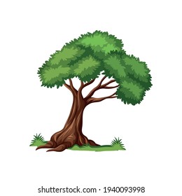 A Vector Illustration of Tree Illustration with green leaf and green grass