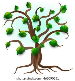 Vector illustration of a tree with green leaves.