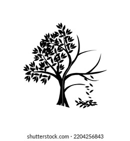 Vector illustration of a tree with half dead and withered, tree bark, drought vector.