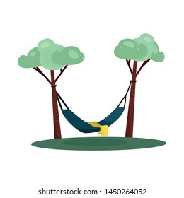 Vector illustration of tree and hammock sign. Collection of tree and summer stock symbol for web.