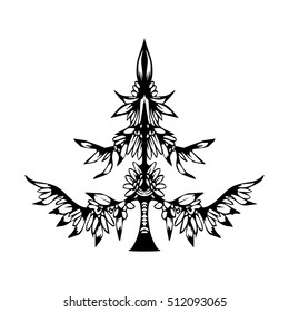 Vector illustration of tree. Hand-drawing ethnic Christmas tree in zentangle style