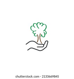 Vector illustration of tree icon in hand icon. For natural and nature conservation designs.