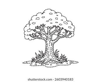 Vector illustration of a tree with leaves and branches, eco-friendly design, nature symbol, and floral elements