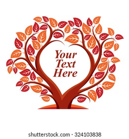 Vector illustration of tree with leaves and branches in the shape of heart with blank copy space. Love and motherhood idea image. You are free to write your text here.