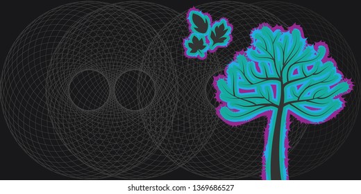 vector illustration of tree and leaves with electromagnetic radiation spectrum for bioelectricity concept  