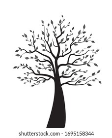 Ilustración vectorial de un árbol con hojas sobre un fondo blanco