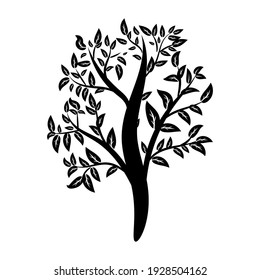 Vector illustration tree with leaves. Silhouette on white background.