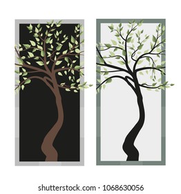 Vector illustration of a tree with leaves. Two frames of trees