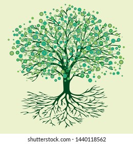

A vector illustration of a tree of life with abstract round green flowers 